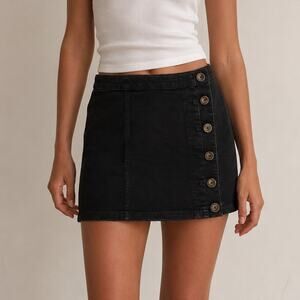 Wishlist Jeans Black Button Front Mini Skirt Retro Coquette Prep Size Large